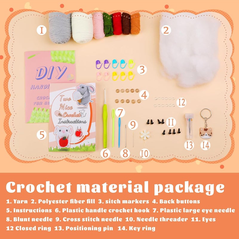 Kogyxe Beginners Crochet Kit, Amigurumi Crocheting Animals Kits w Step-by-Step Video Tutorials, Crochet Starter Kit Knitting Starter Pack for Adults Beginners, 2 Hamster Family (40%+ Yarn Content) - Image 5